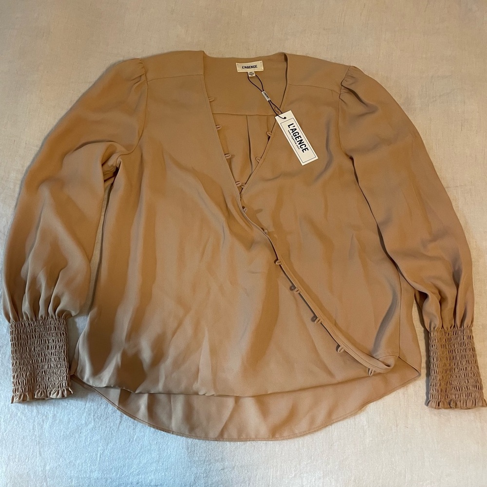 NWT L’Agence Enzo Crossfront Blouse in tan
